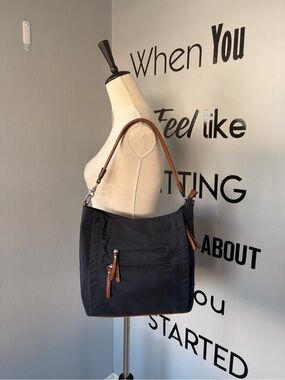 Mathew + Julian Striped Lined Nylon Shoulder Bag with Leather Accents